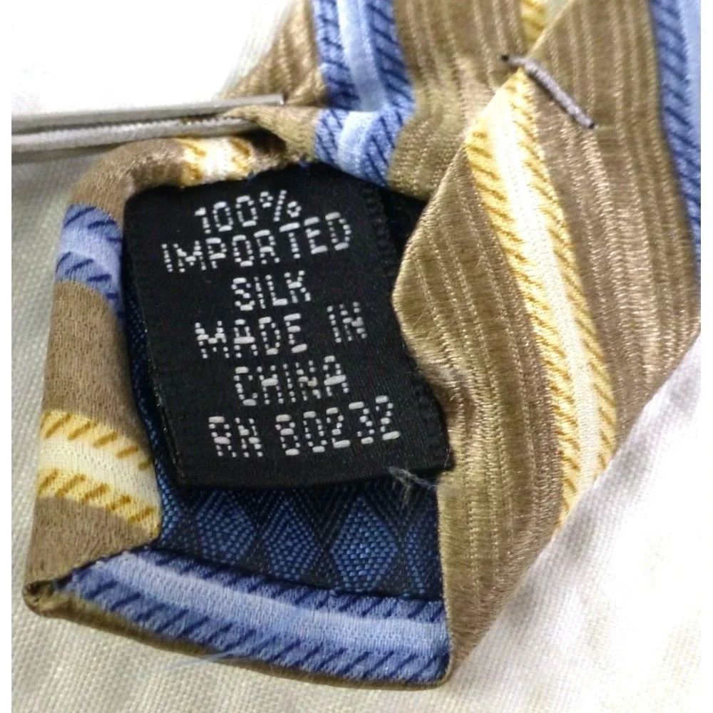 J. Khaki Mens 100% Silk Tie Brown & Blue Striped Pattern